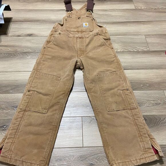 VTG Carhartt Double‎ Knee Youth Overalls Brown YYR02 Medium Insulated Winter - Picture 1 of 5
